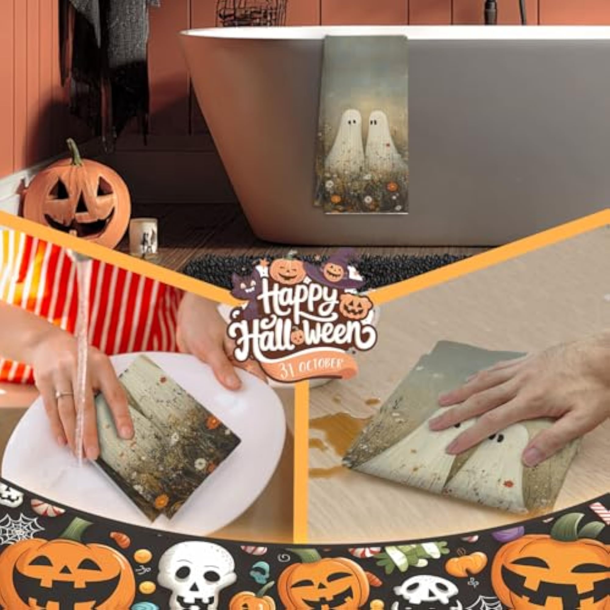 Vintage Floral Halloween Kitchen Towels, 2pcs